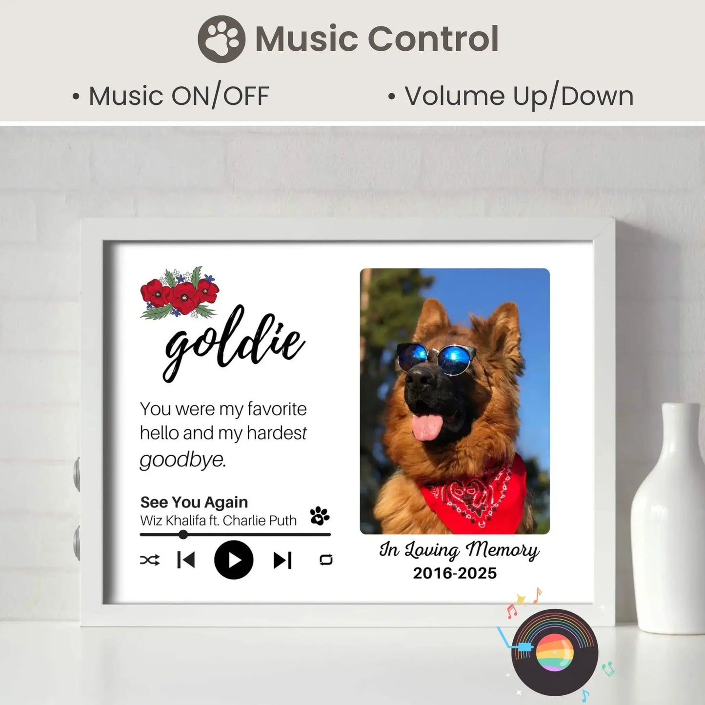 Personalized Dog Memorial Frame – "Favorite Hello, Hardest Goodbye" – Poppy Floral – Horizontal