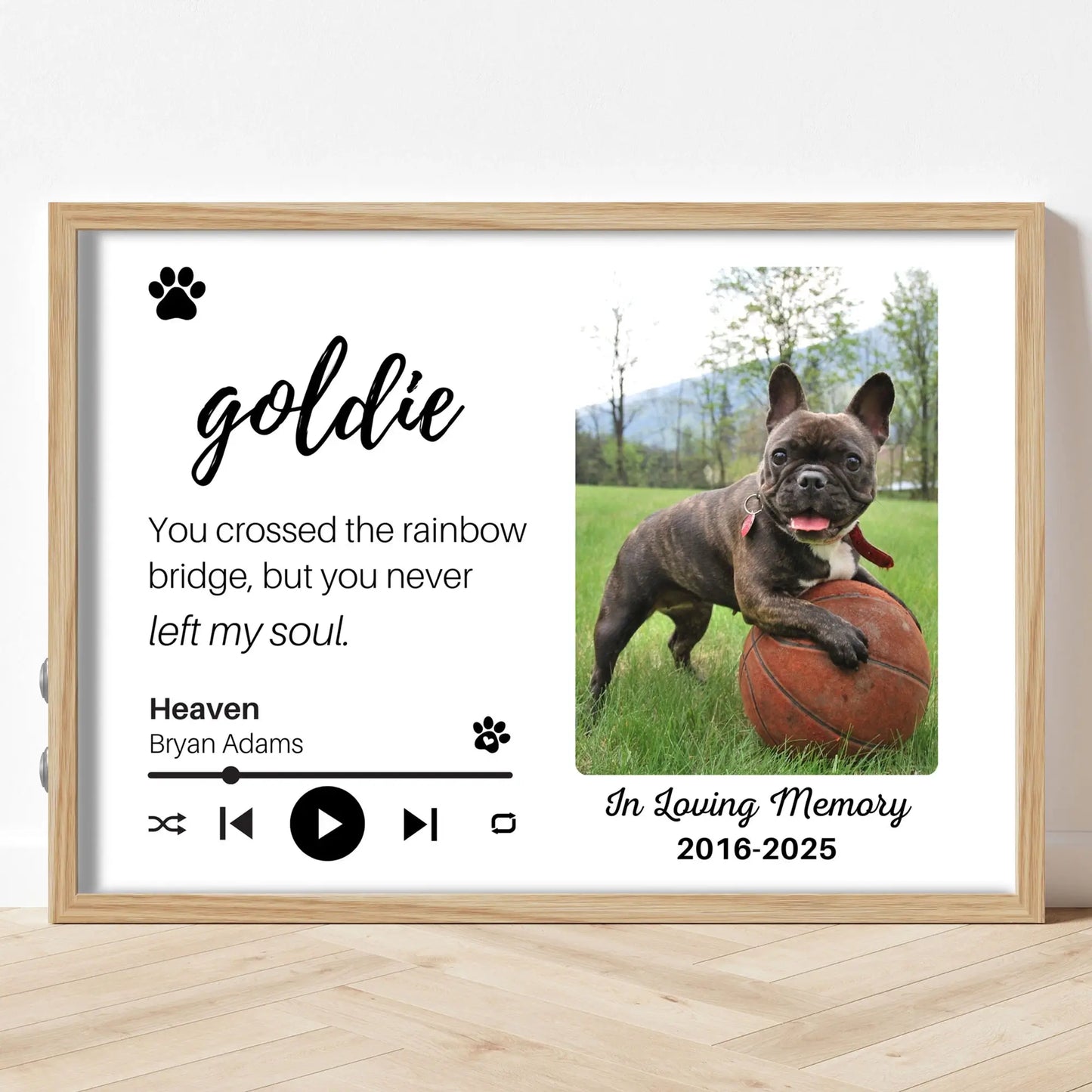 Personalized Dog Memorial Frame – "Rainbow Bridge, Never Left" – Horizontal