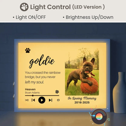 Personalized Dog Memorial Frame – "Rainbow Bridge, Never Left" – Horizontal