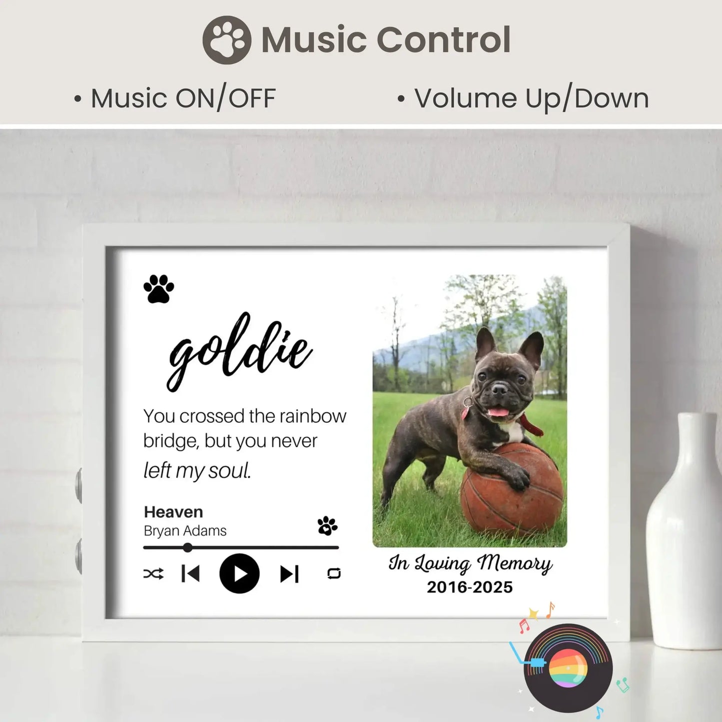 Personalized Dog Memorial Frame – "Rainbow Bridge, Never Left" – Horizontal