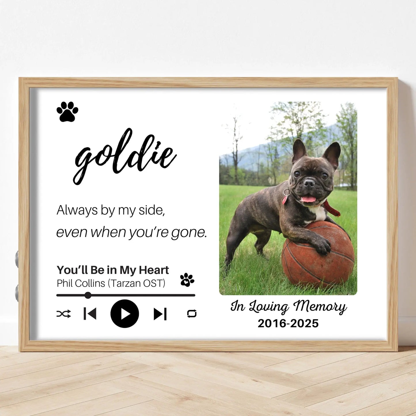 Personalized Dog Memorial Frame – "Always By My Side" – Horizontal