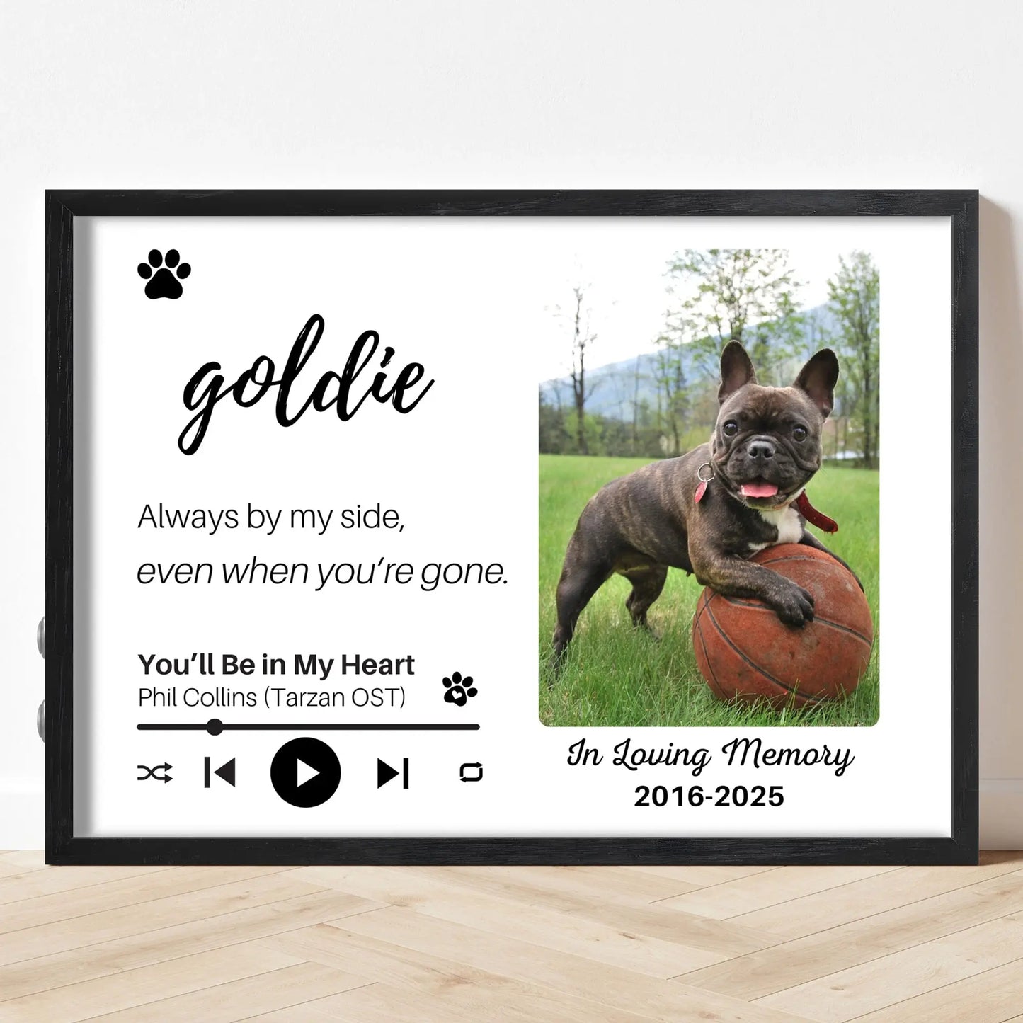 Personalized Dog Memorial Frame – "Always By My Side" – Horizontal