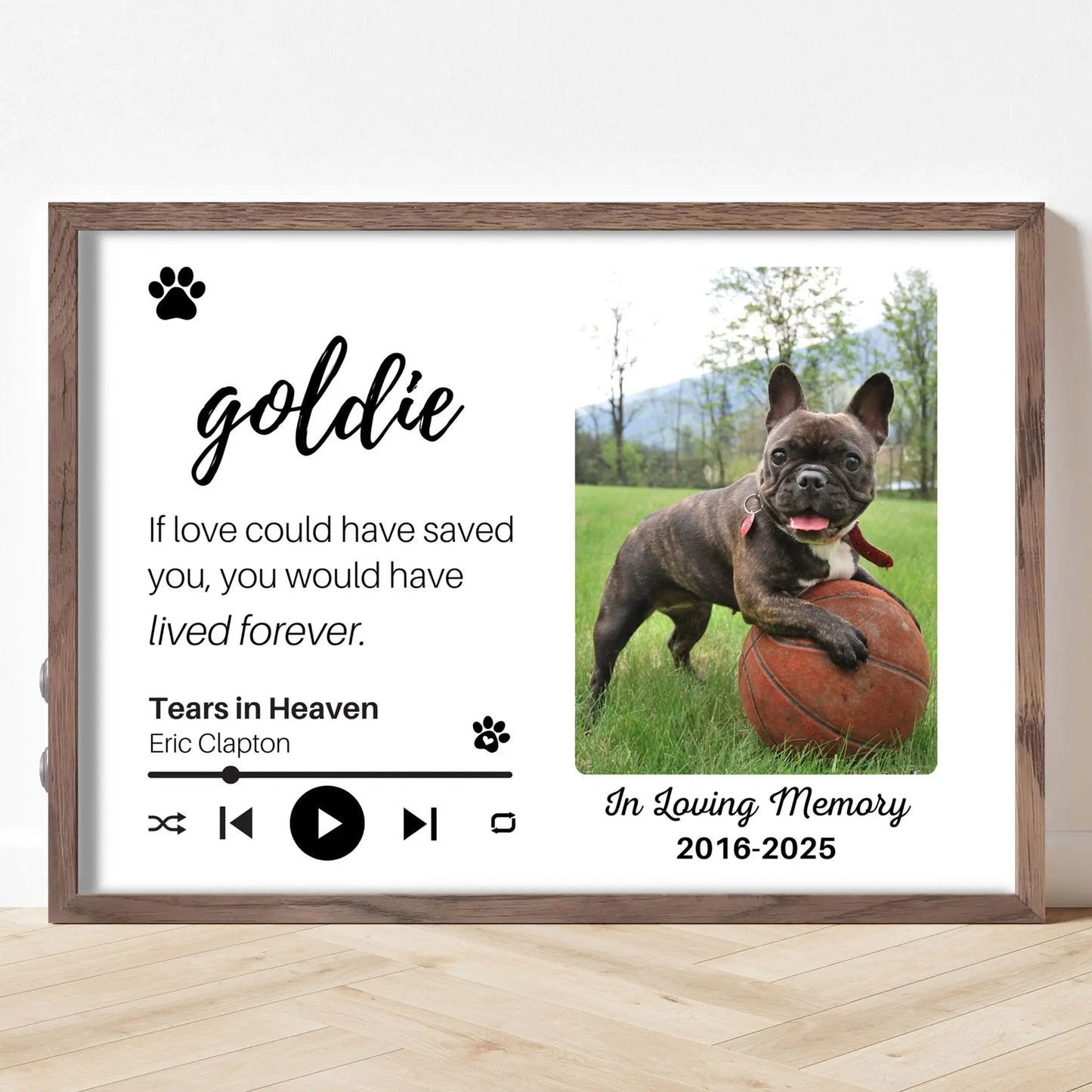 Personalized Dog Memorial Frame – "Lived Forever" – Horizontal