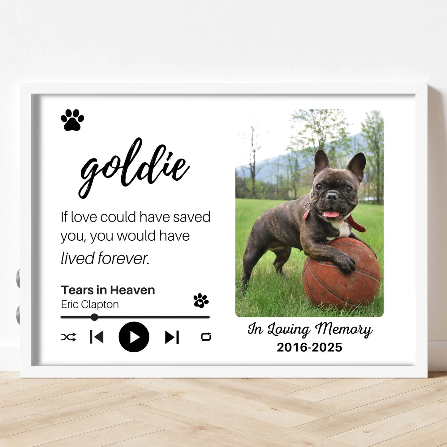 Personalized Dog Memorial Frame – "Lived Forever" – Horizontal