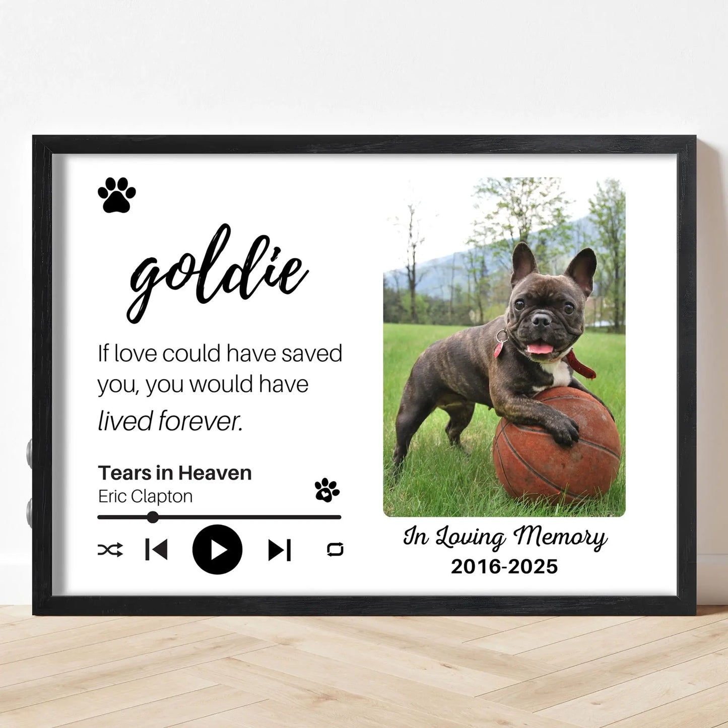 Personalized Dog Memorial Frame – "Lived Forever" – Horizontal