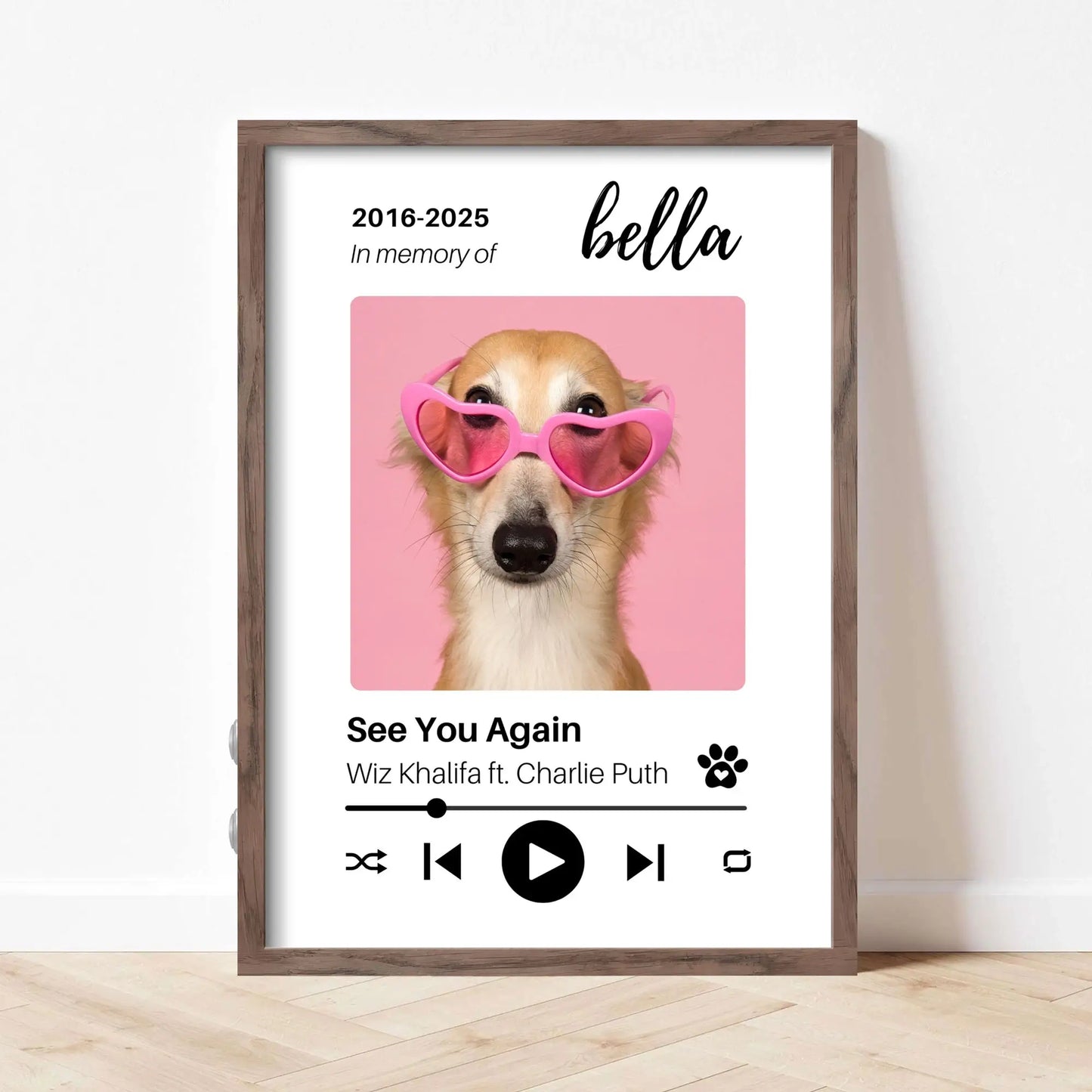 Personalized Dog Memorial Frame – Tribute with Music – Vertical