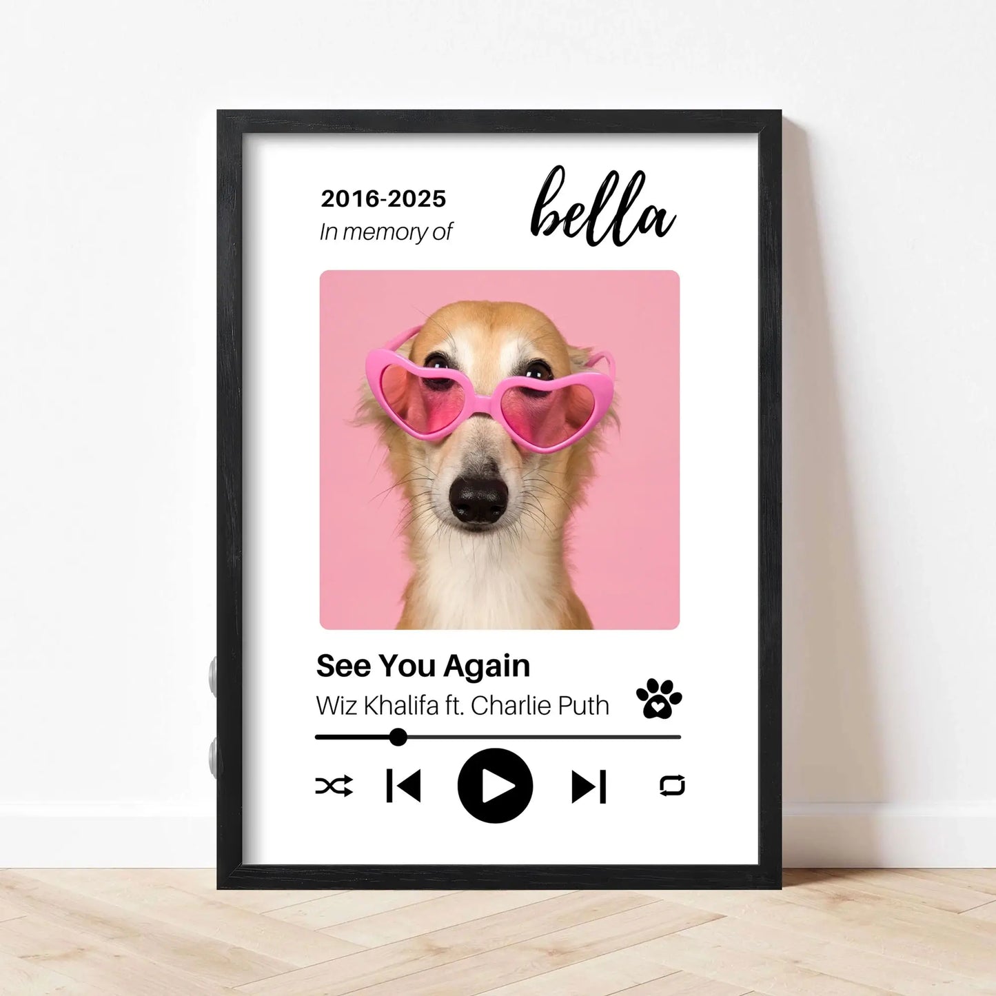 Personalized Dog Memorial Frame – Tribute with Music – Vertical