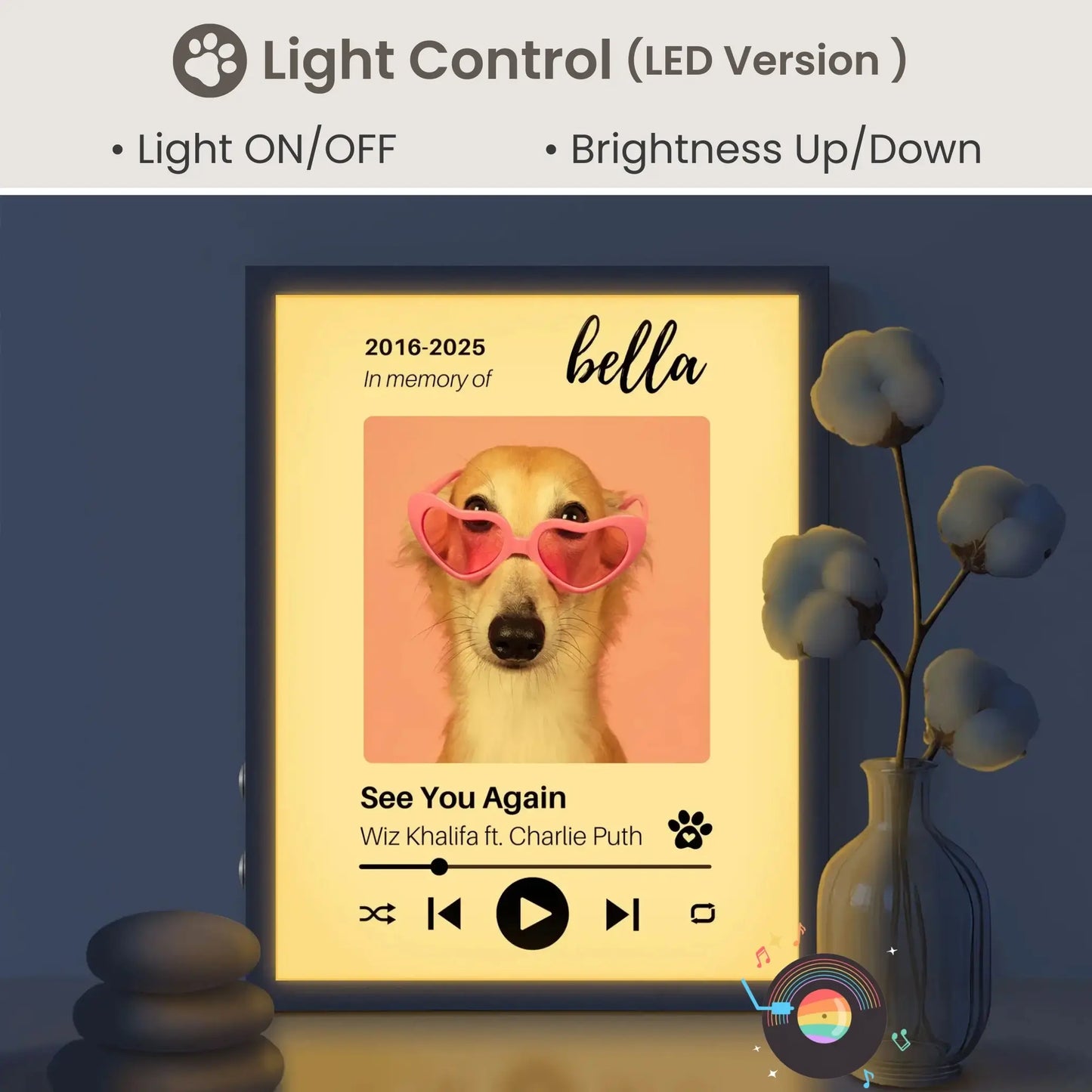 Personalized Dog Memorial Frame – Tribute with Music – Vertical