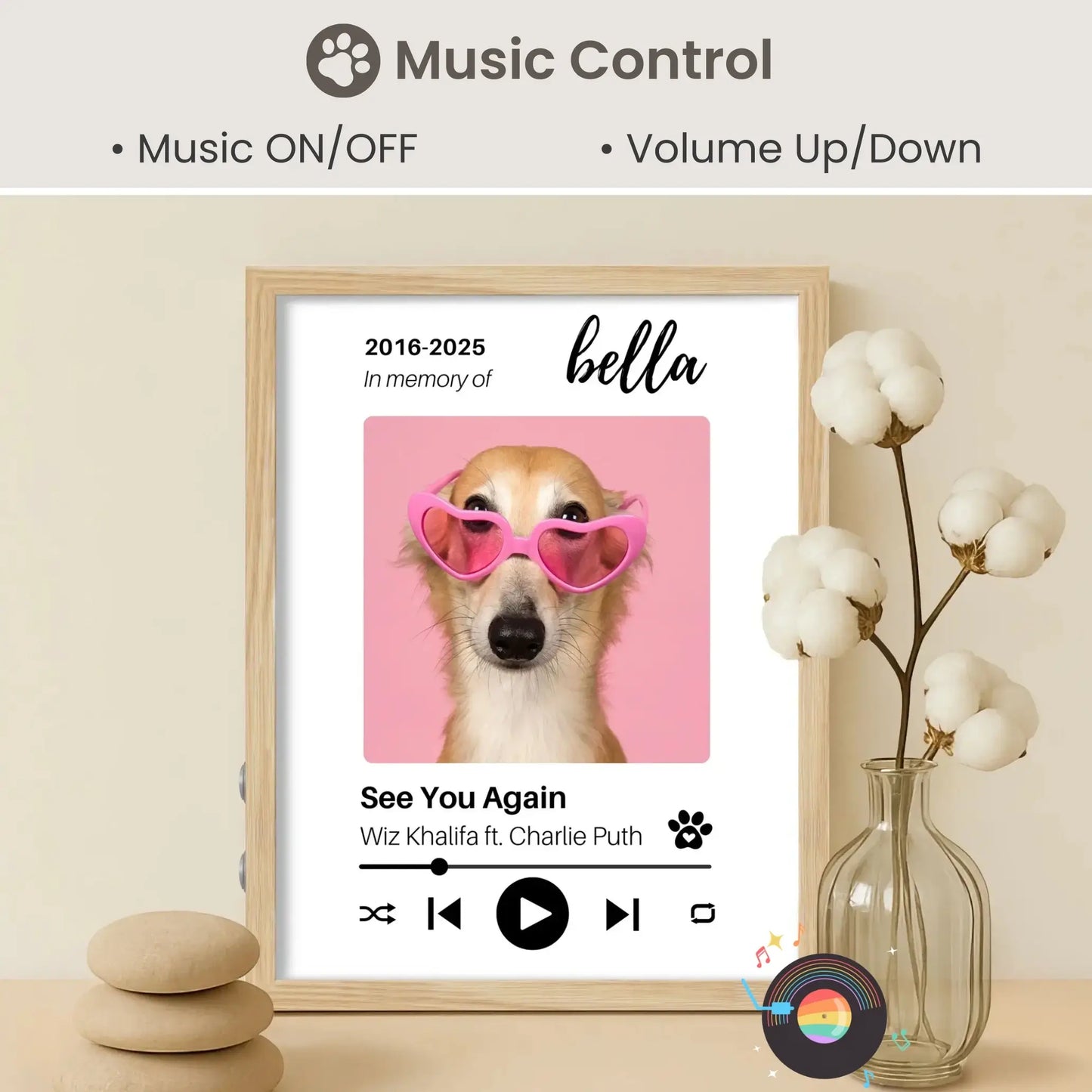 Personalized Dog Memorial Frame – Tribute with Music – Vertical
