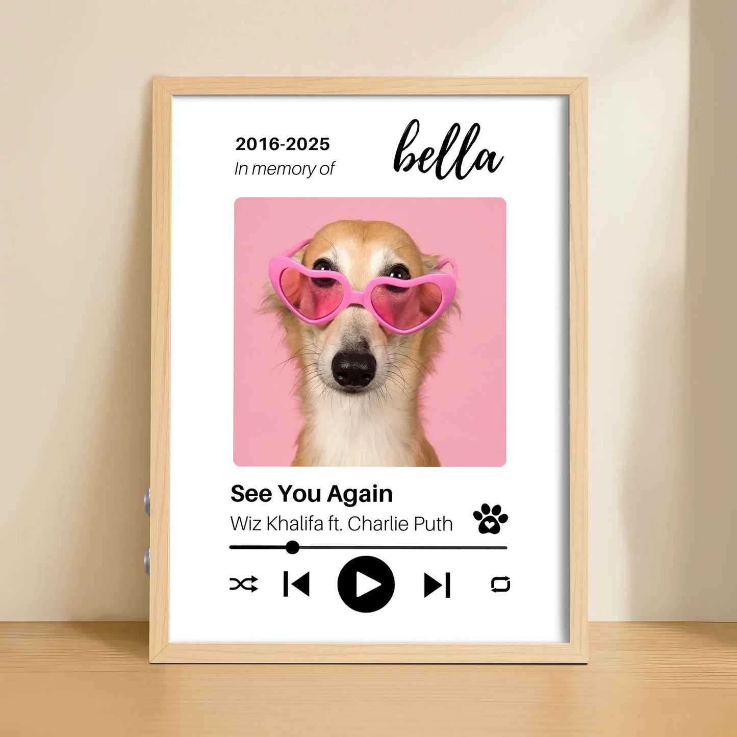 Personalized Dog Memorial Frame – Tribute with Music – Vertical