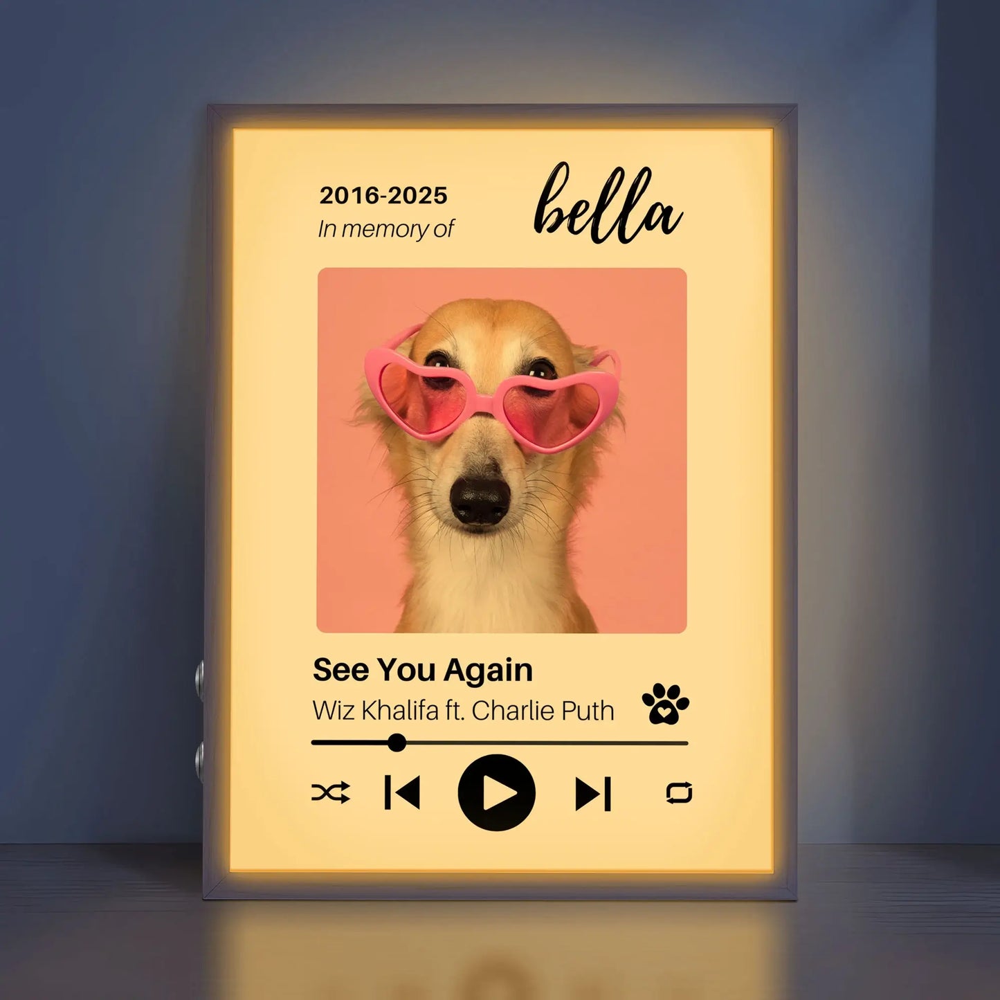 Personalized Dog Memorial Frame – Tribute with Music – Vertical