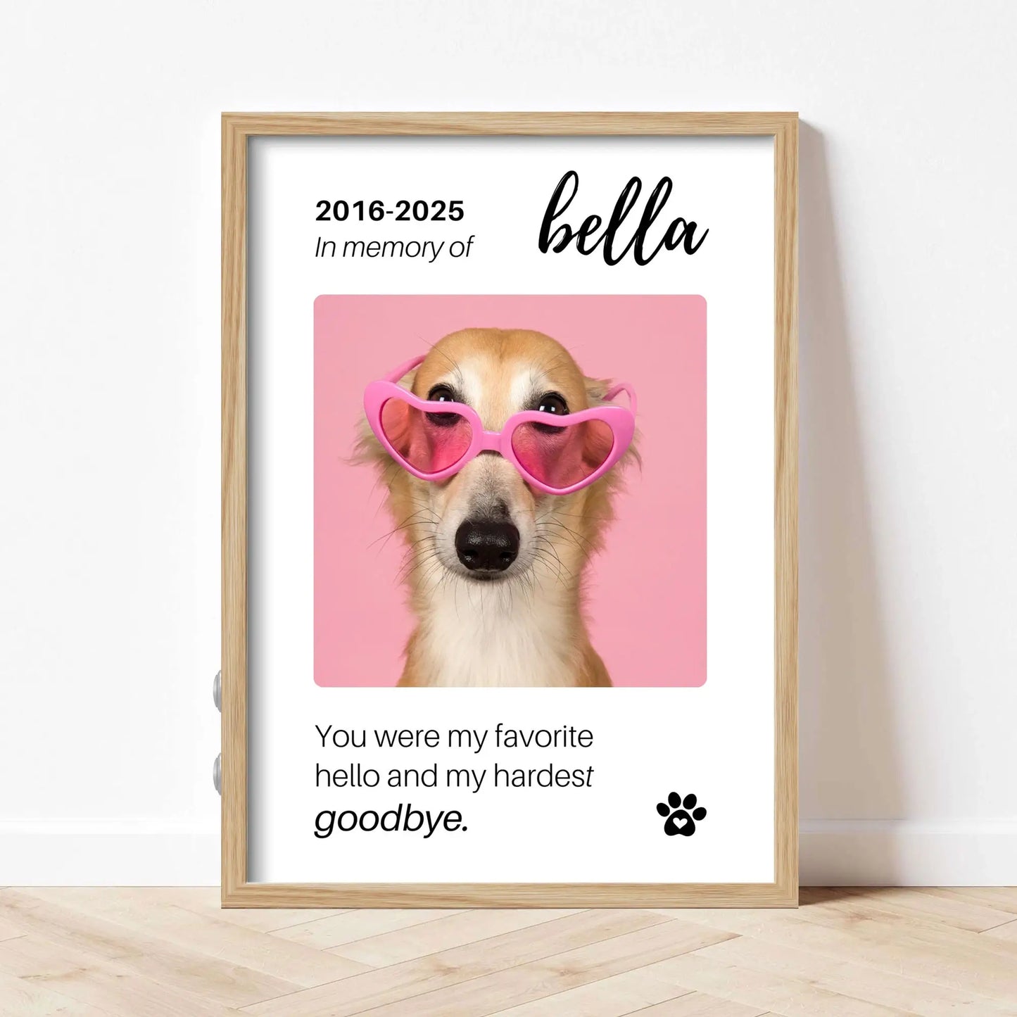 Personalized Dog Memorial Frame – "Favorite Hello, Hardest Goodbye" – Vertical