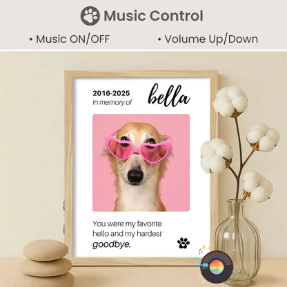 Personalized Dog Memorial Frame – "Favorite Hello, Hardest Goodbye" – Vertical