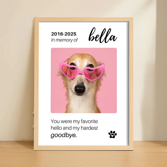Personalized Dog Memorial Frame – "Favorite Hello, Hardest Goodbye" – Vertical