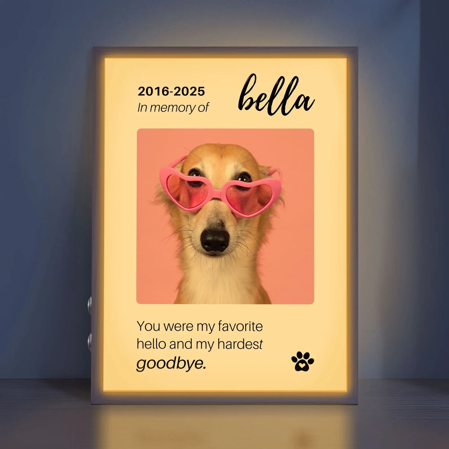 Personalized Dog Memorial Frame – "Favorite Hello, Hardest Goodbye" – Vertical