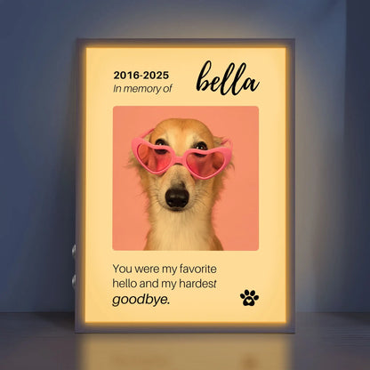Personalized Dog Memorial Frame – "Favorite Hello, Hardest Goodbye" – Vertical