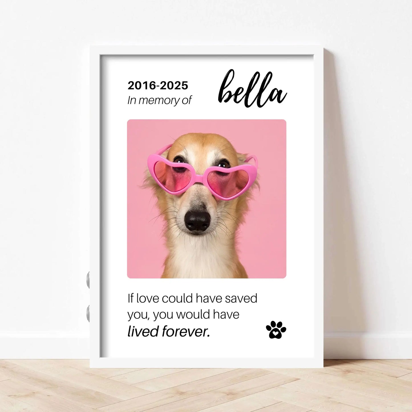 Personalized Dog Memorial Frame – "Lived Forever" – Vertical