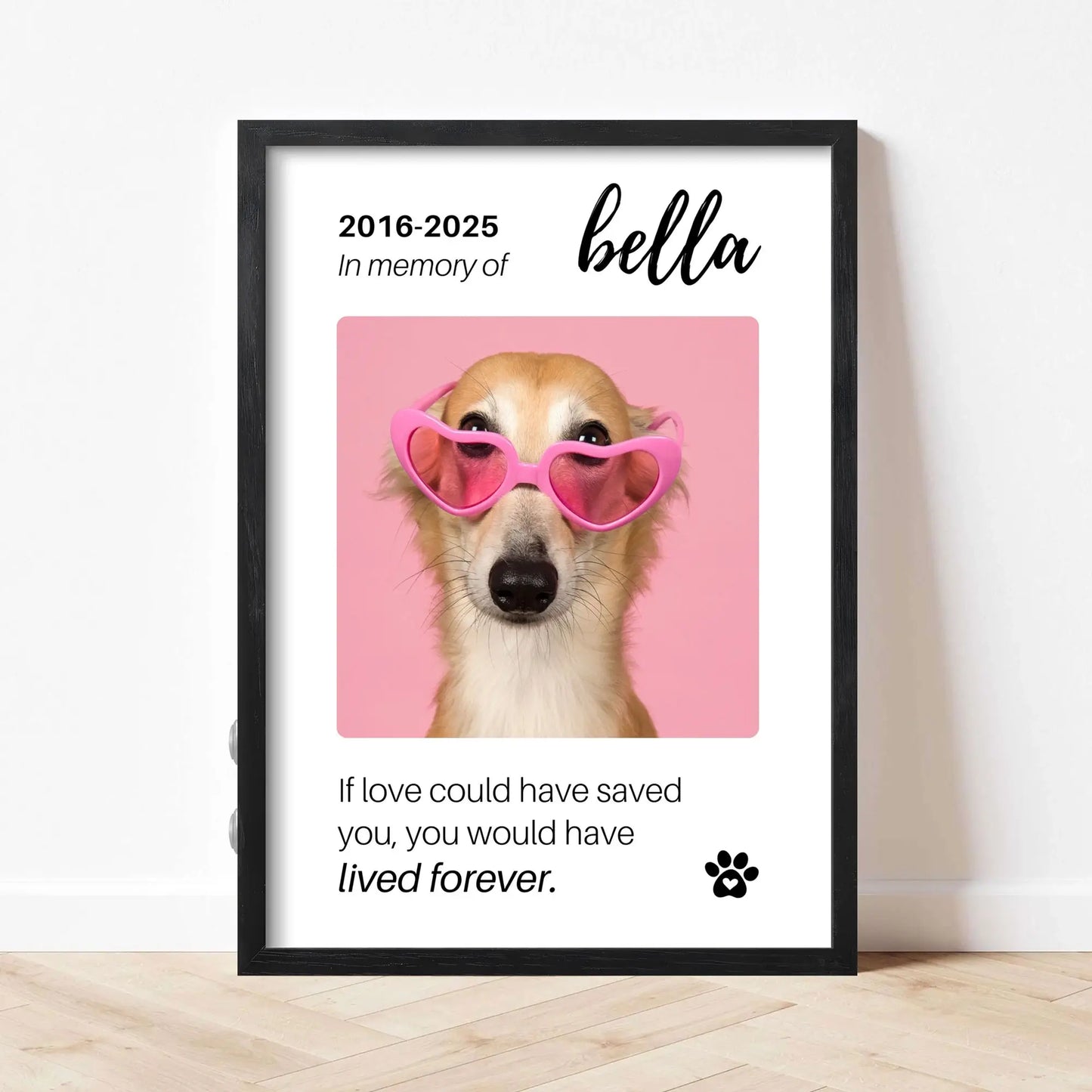 Personalized Dog Memorial Frame – "Lived Forever" – Vertical