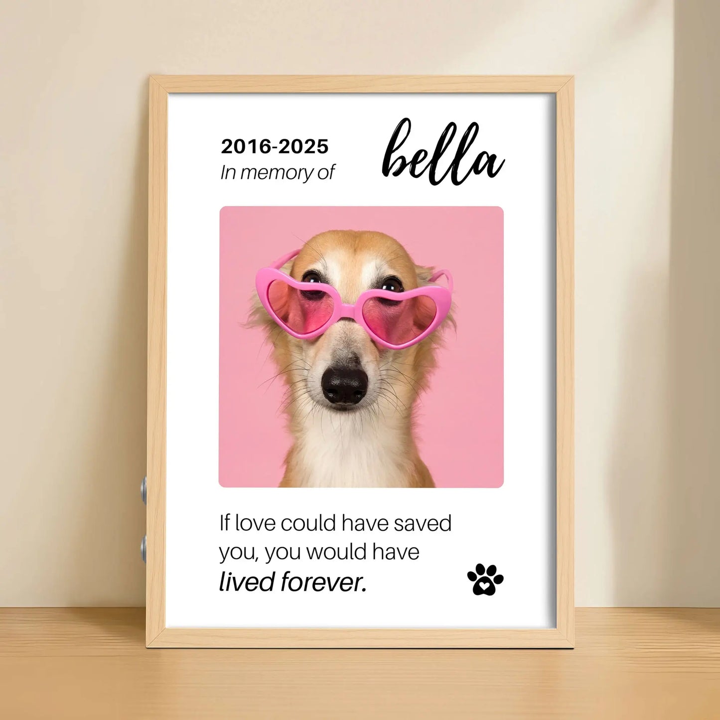 Personalized Dog Memorial Frame – "Lived Forever" – Vertical