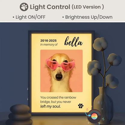 Personalized Dog Memorial Frame – "Rainbow Bridge, Never Left" – Vertical