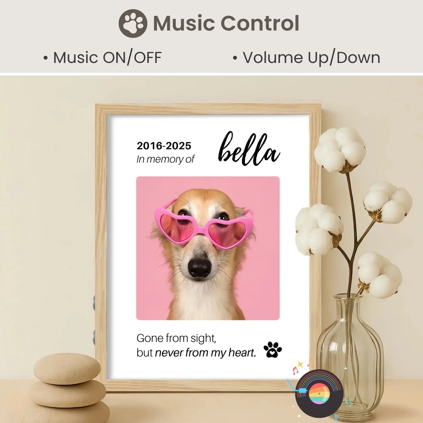 Personalized Dog Memorial Frame – "Rainbow Bridge, Never Left" – Vertical