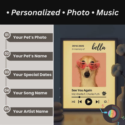 Personalized Dog Memorial Frame – Tribute with Music – Vertical